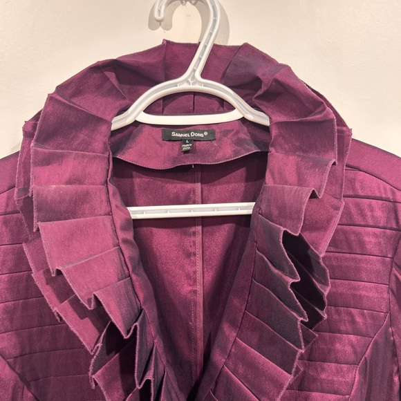 Samuel Dong Metallic Plum Ruffled Blouse - Picture 5 of 9